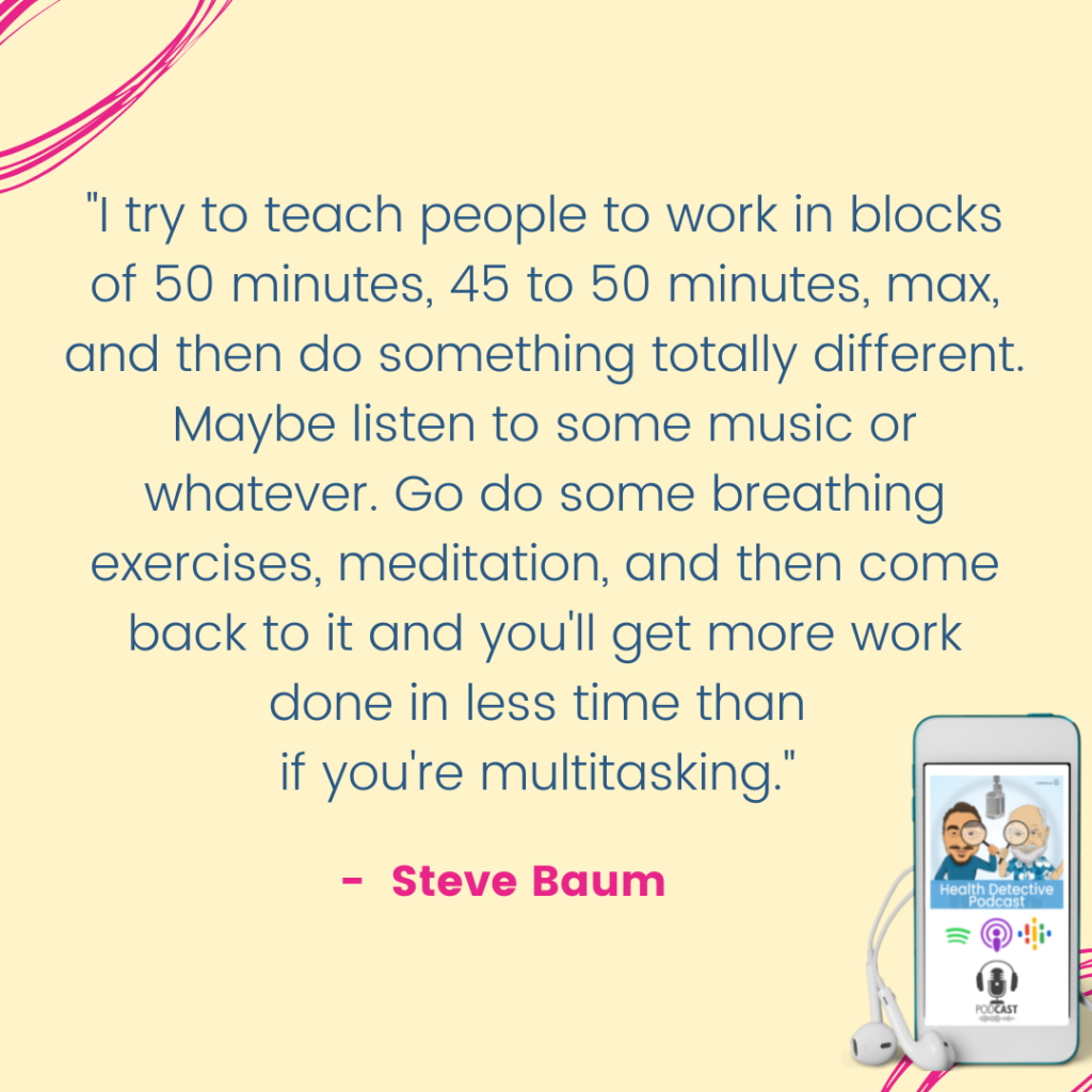 WORK IN SHORT BLOCKS AND TAKE BREAKS, The Health Detective Podcast, Steve Baum