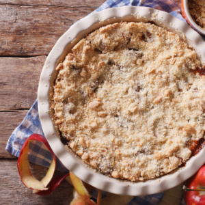 Pan filled with apple crisp