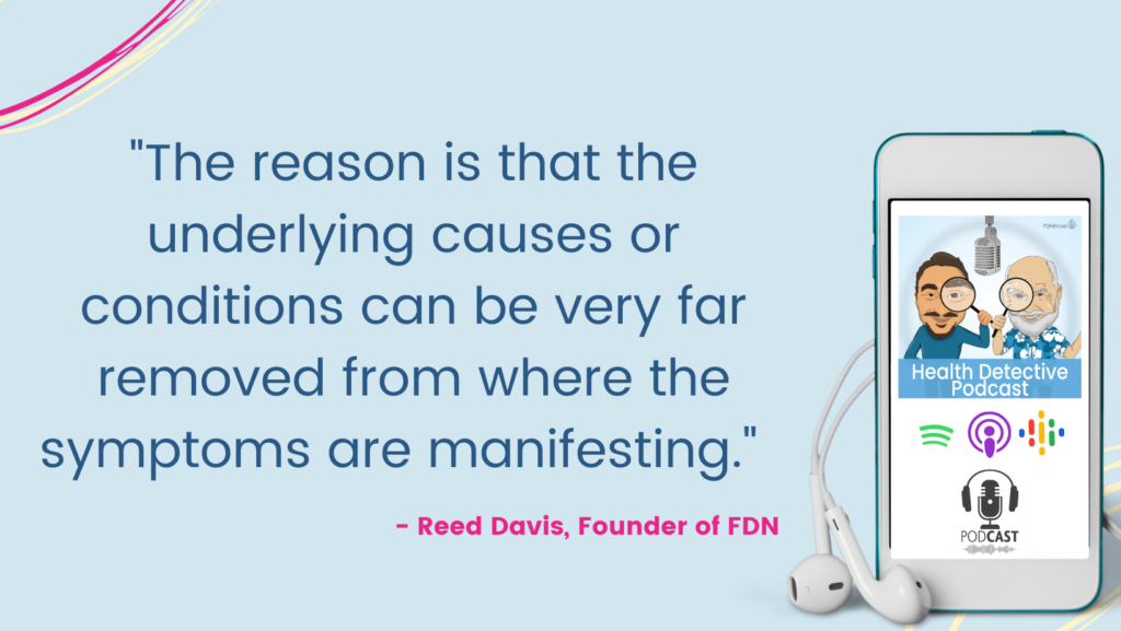 FDN, UNDERLYING CAUSES CAN BE FAR REMOVED FROM THE SYMPTOM, 100th episode, Health Detective Podcast, FDNthrive