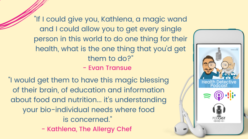 BLESSING OF EDUCATION ON FOODS AND THEIR EFFECTS AND BIO-INDIVIDUAL NEEDS, Kathlena the allergy chef, Health Detective Podcast