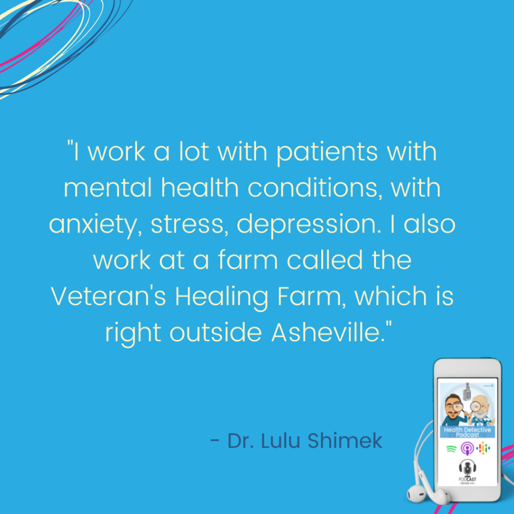 MENTAL HEALTH CONDITIONS, ANXIETY, STRESS, DEPRESSION, VETERAN'S HEALING FARM, ASHEVILLE, NC, ND LULU, FDNthrive, Health Detective Podcast